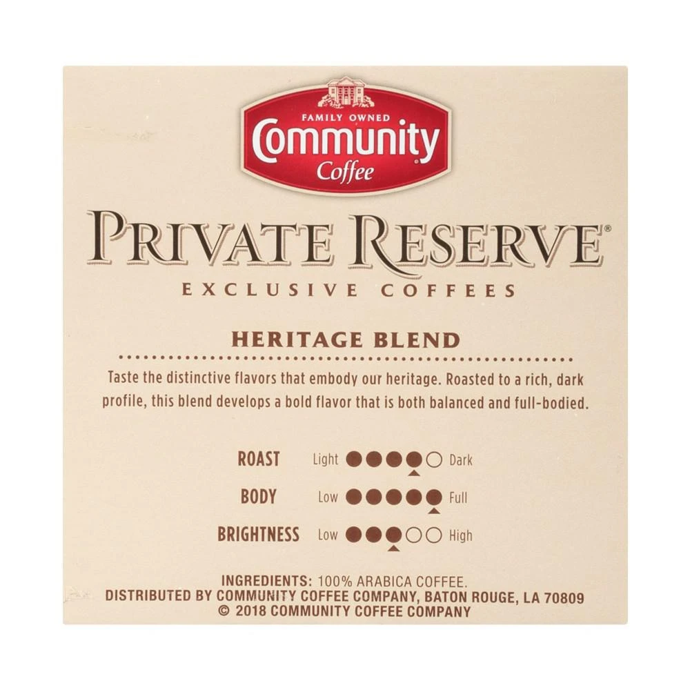 商品Community Coffee|Private Reserve Heritage Blend Dark Roast Single Serve Pods, Keurig K-Cup Brewer Compatible, Pack of 60,价格¥574,第5张图片详细描述
