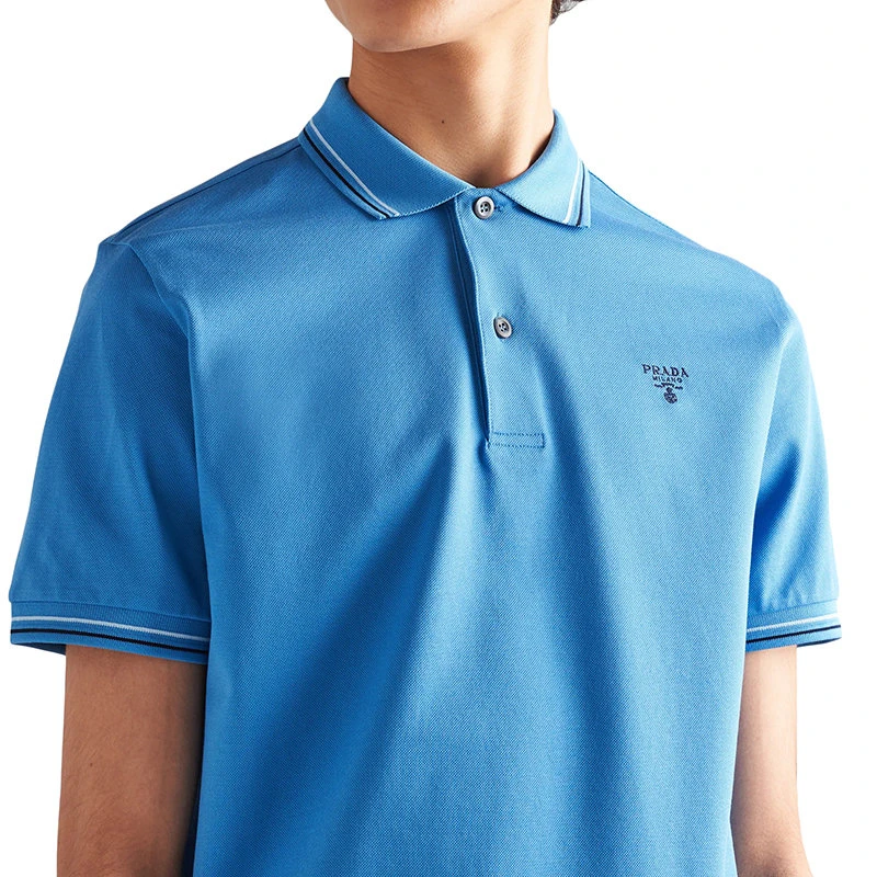 商品Prada|【预售3-7天】普拉达 男士浅紫光蓝色纯棉短袖Polo衫UJN765_1ZMI_F0237_S_212,价格¥5487,第5张图片详细描述