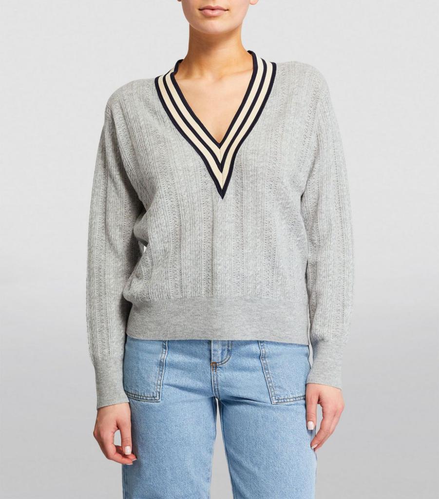 商品Sandro|Stripe-Trim Cable-Knit Sweater,价格¥2363,第5张图片详细描述
