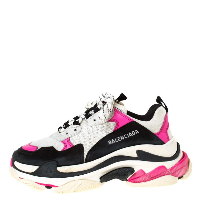 商品[二手商品] Balenciaga|Balenciaga Pink Mesh And Leather Triple S Clear Sole Platform Sneakers Size 39,价格¥4258,第2张图片详细描述