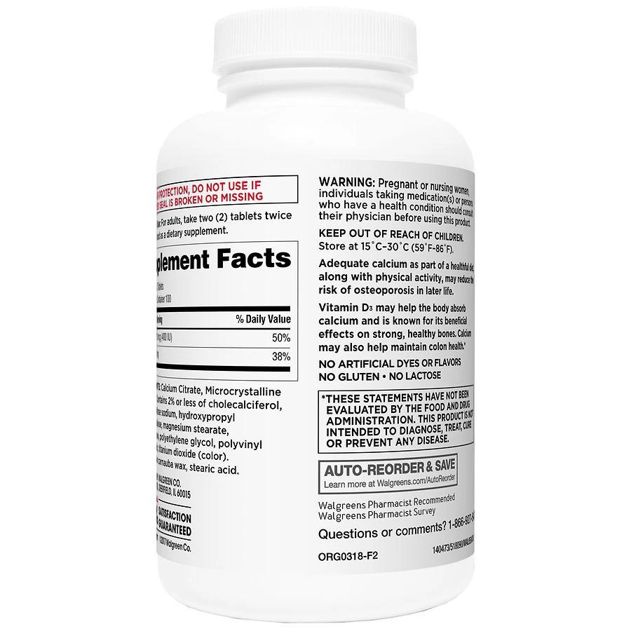 商品Walgreens|Calcium Citrate + Vitamin D3,价格¥97,第2张图片详细描述