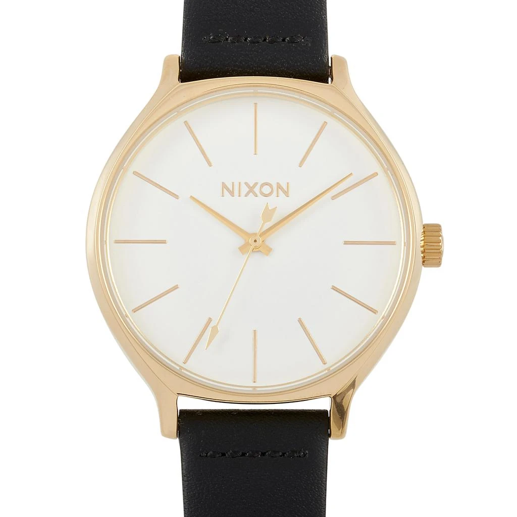 商品Nixon|Nixon Clique Black Leather Gold Stainless Steel White Dial 38 mm Watch A1250-1964-00,价格¥675,第1张图片