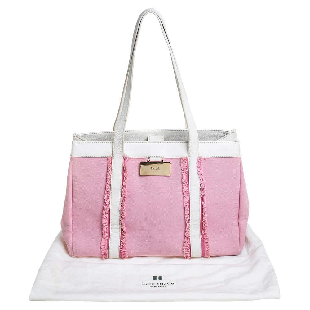 Kate Spade Pink/White Canvas and Leather Metal Plate Tote 商品