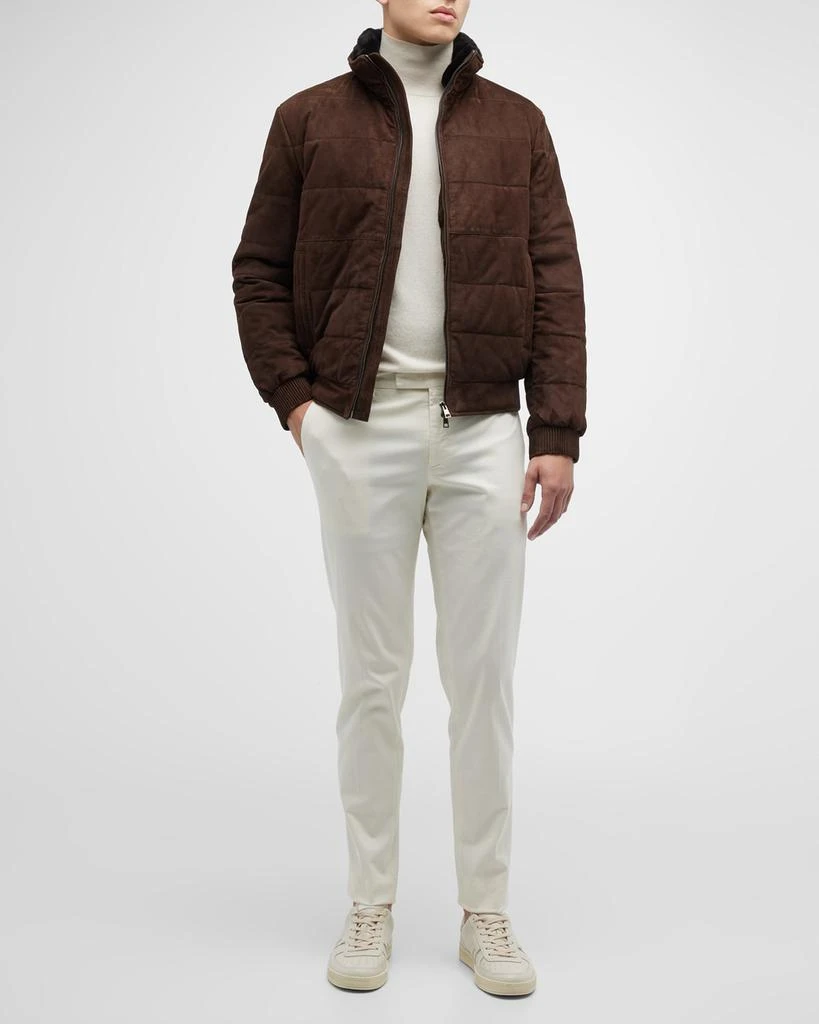 商品Neiman Marcus|Men's Suede Puffer Jacket with Shearling-Lined Collar,价格¥3429,第3张图片详细描述