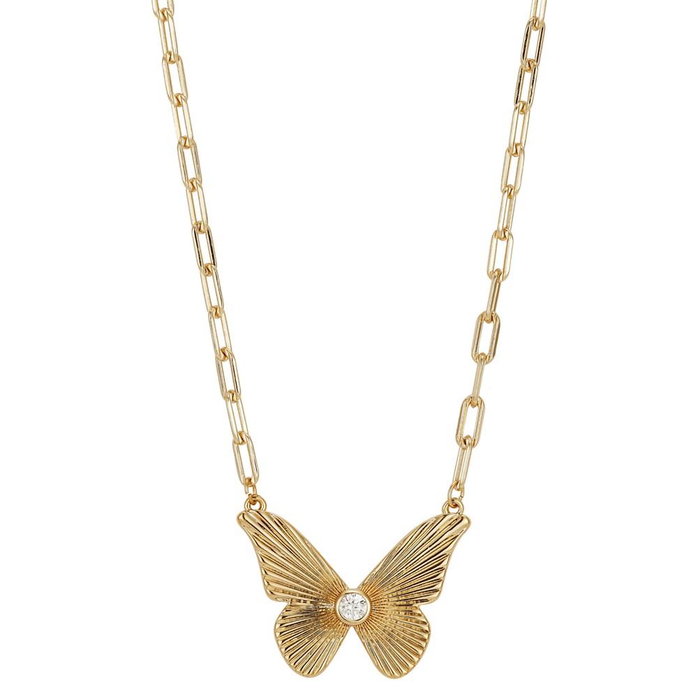 Crystal Butterfly Pendant Necklace in Gold-Flash, 16" + 2" extender商品第1张图片规格展示