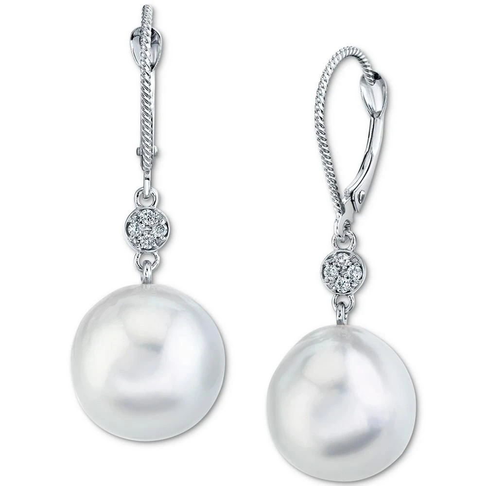 商品Macy's|Cultured White South Sea Pearl (12mm) & Diamond (1/10 ct. t.w.) Drop Earrings in 14k White Gold,价格¥9905,第1张图片