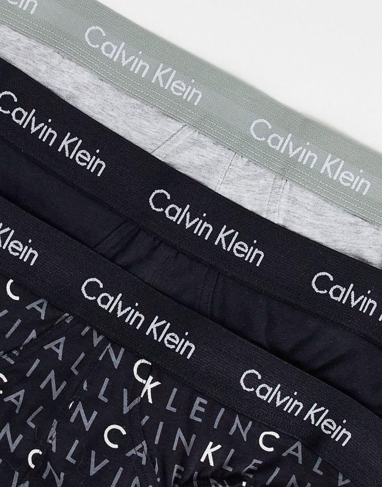 Calvin Klein 3 pack hipster briefs with logo waistband in multi logo print商品第3张图片规格展示