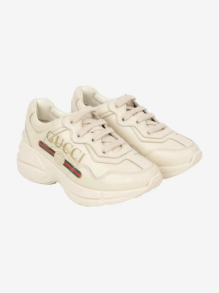 商品Gucci|Gucci Ivory Leather Branded Trainers,价格¥3673,第2张图片详细描述