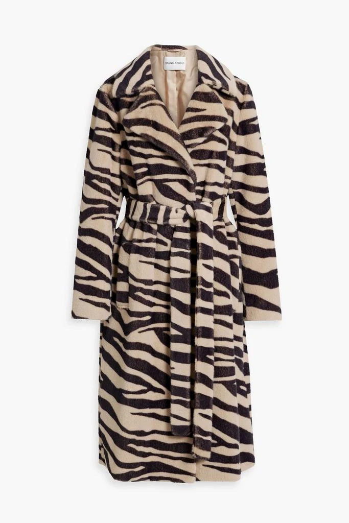 商品STAND STUDIO|Winnie belted zebra-print faux fur coat,价格¥1394,第1张图片