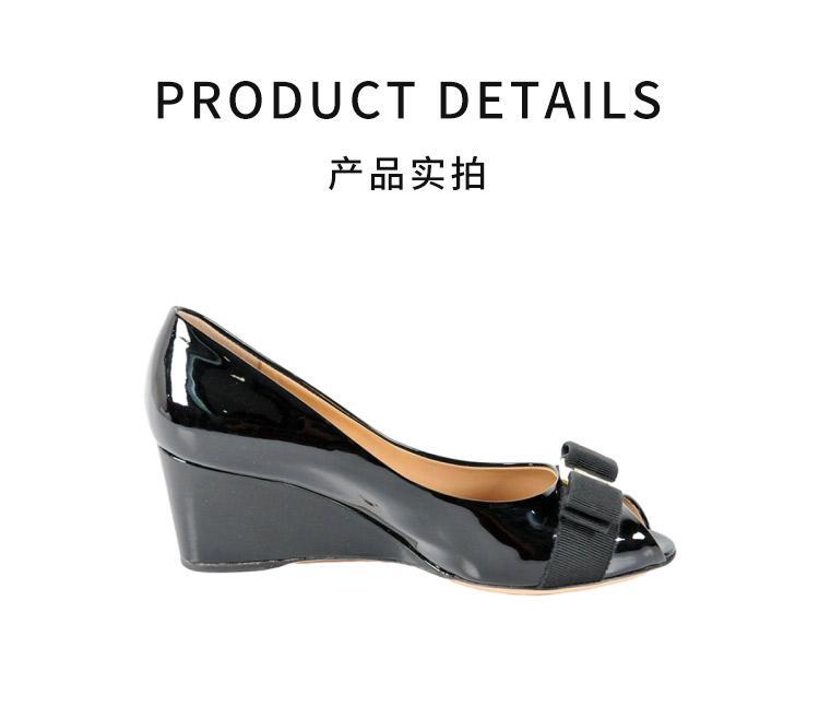 商品Salvatore Ferragamo|香港直邮SALVATOREFERRAGAMO菲拉格慕黑色漆皮鱼嘴坡跟鞋0531539,价格¥5069,第5张图片详细描述