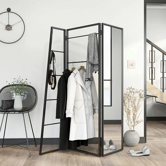 Birdsall Black Coat Rack Stand with Mirror 商品