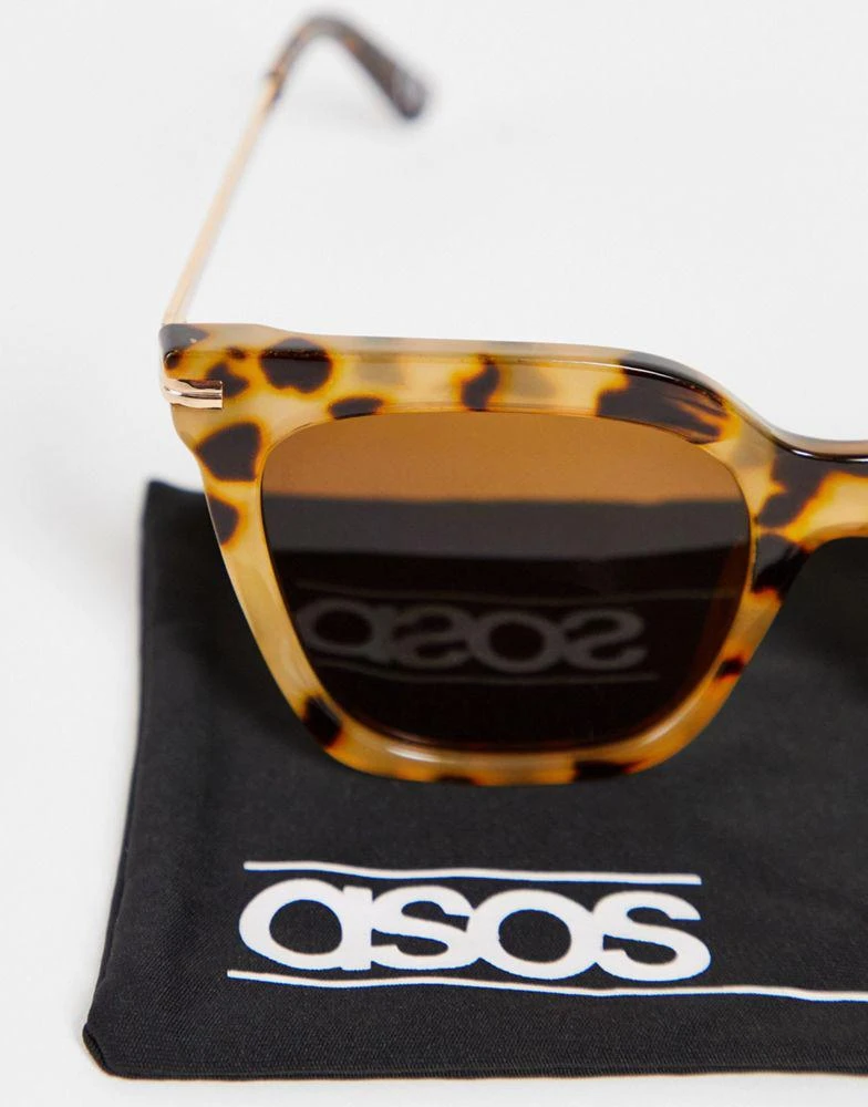 商品ASOS|ASOS DESIGN square cat eye sunglasses with metal arms in milky tort,价格¥92,第4张图片详细描述