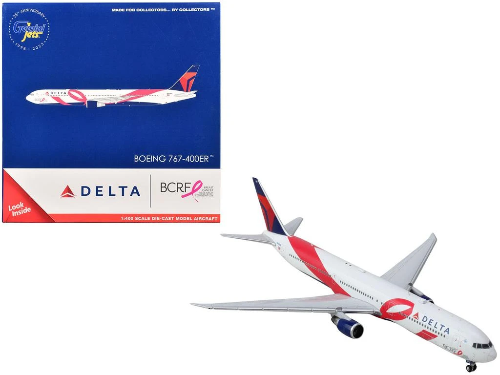商品GeminiJets|Boeing 767-400ER Commercial Aircraft "Delta Air Lines - Breast Cancer Research Foundation" (N845MH) White with Ribbon Graphics and Red and Blue Tail 1/400 Diecast Model Airplane by,价格¥704,第3张图片详细描述