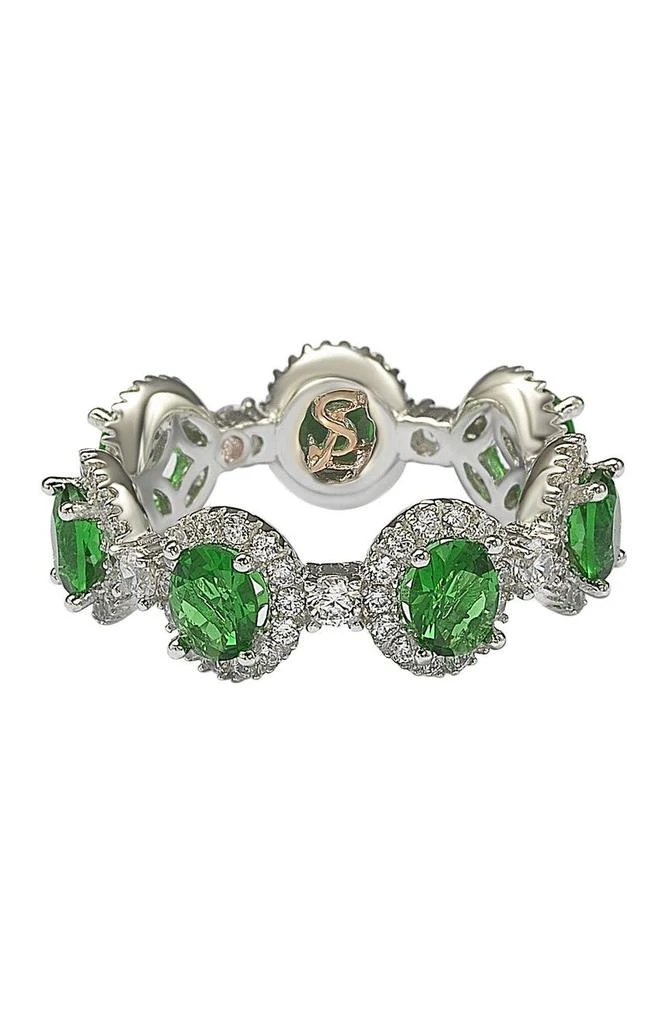 商品Suzy Levian|Sterling Silver Prong Set Green CZ & Pave Halo Station Eternity Band Ring,价格¥820,第4张图片详细描述