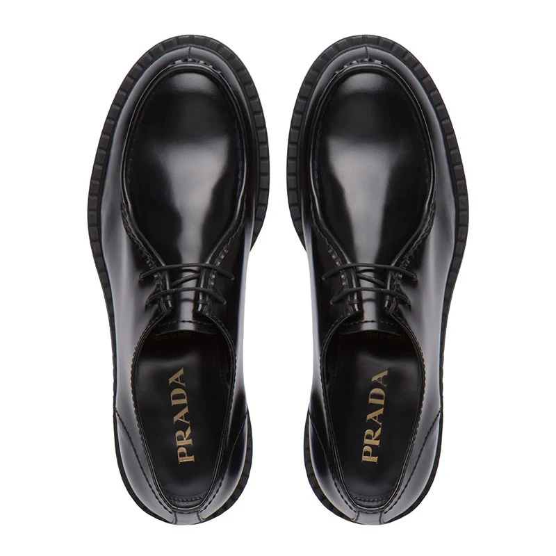 商品Prada|【预售3-7天】PRADA/普拉达 21年秋冬 男士黑色亮面皮革系带鞋2EE346_P39_F0002,价格¥7270,第4张图片详细描述