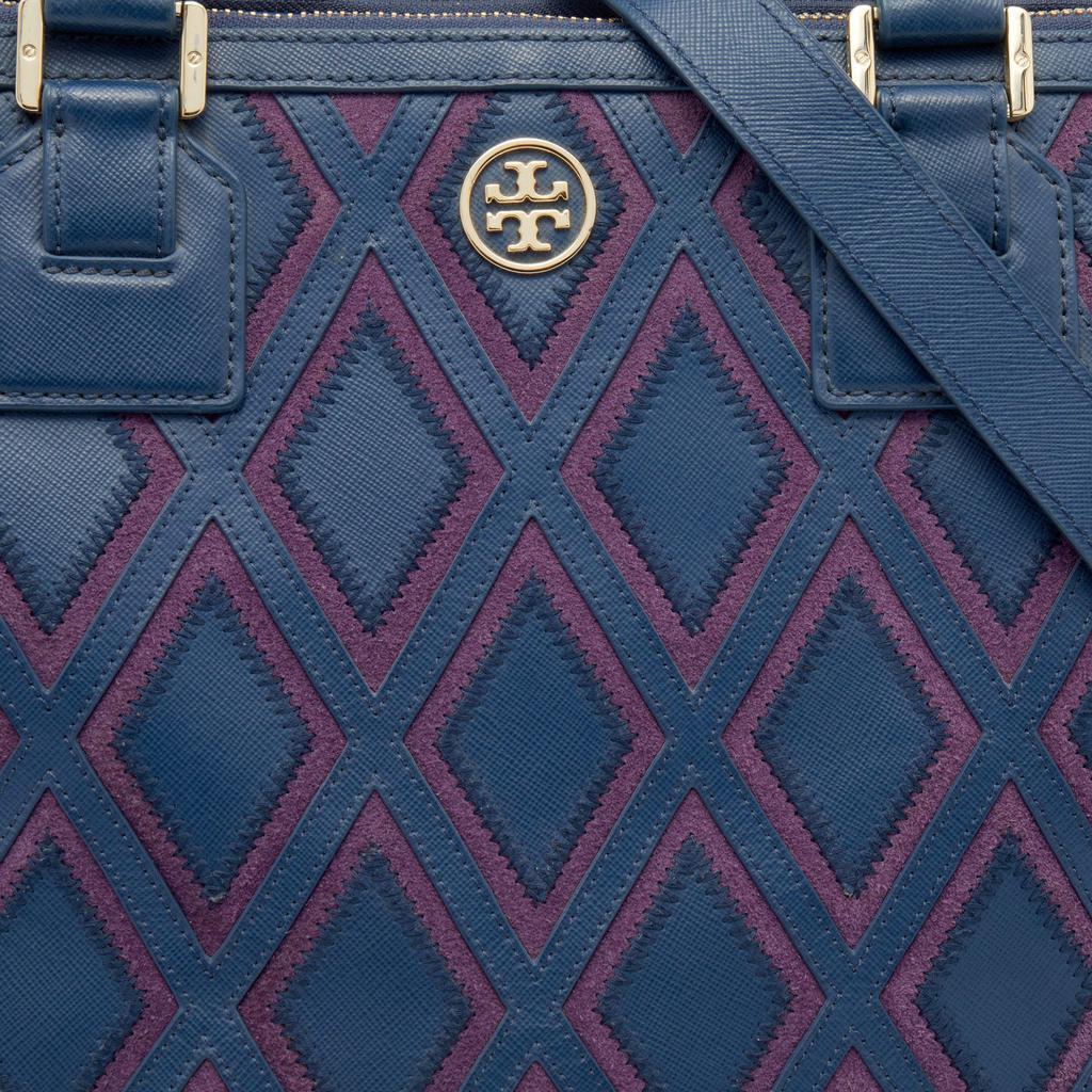 商品[二手商品] Tory Burch|Tory Burch Blue/Purple Robinson Patchwork Double Zip Tote,价格¥1367,第7张图片详细描述