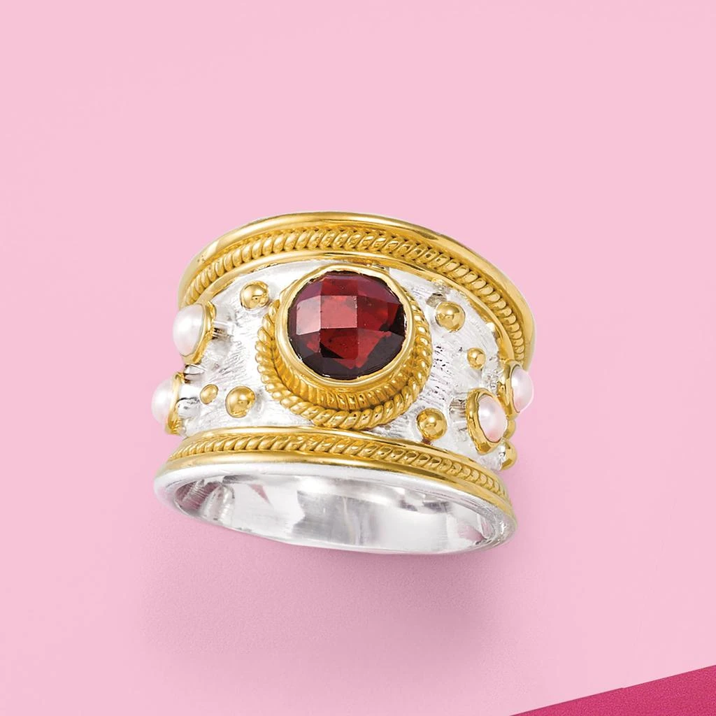 商品Ross-Simons|Garnet and 3mm Cultured Pearl Ring in Sterling Silver and 18kt Gold Over Silver,价格¥1358,第5张图片详细描述