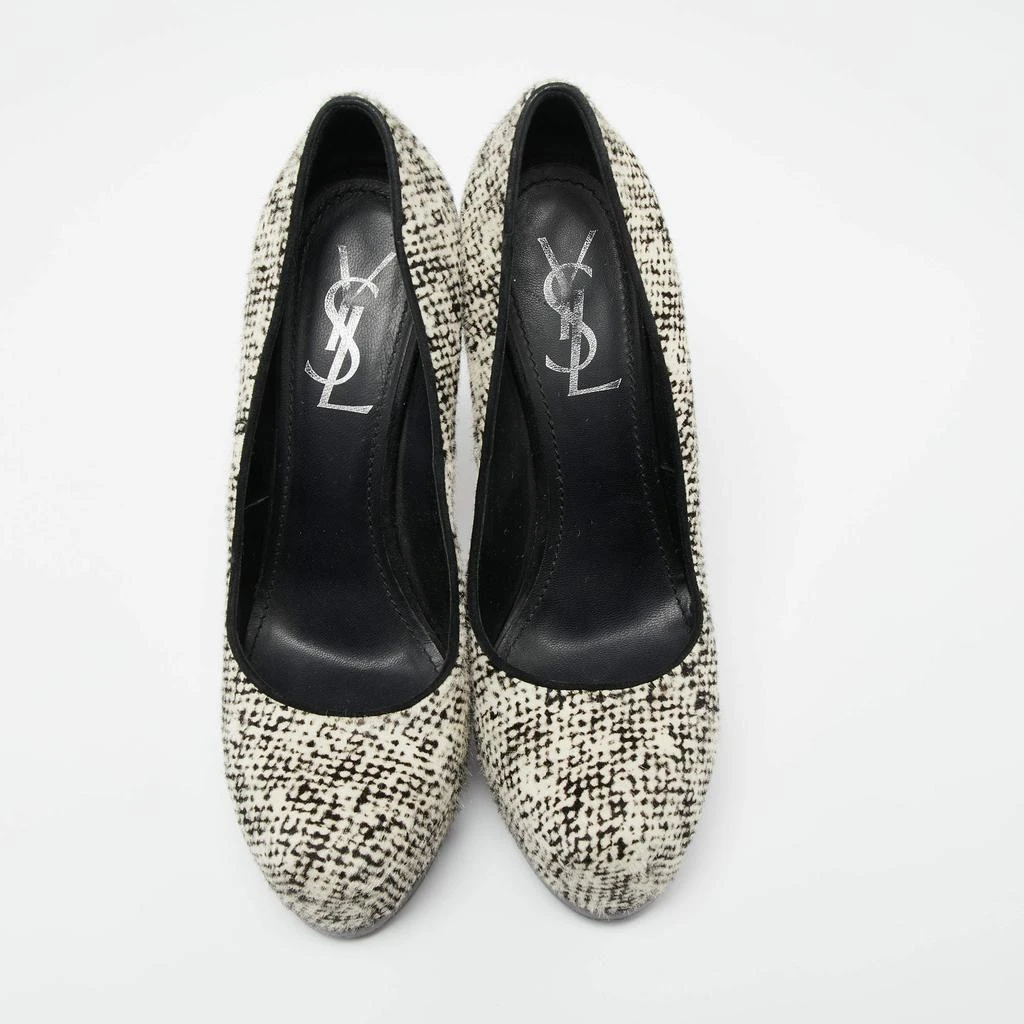 商品[二手商品] Yves Saint Laurent|Saint Laurent  Cream/Black Calf Hair Tribtoo Platform Pumps Size 38.5,价格¥1215,第3张图片详细描述
