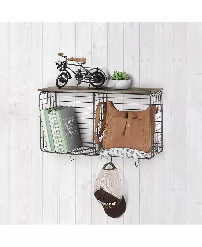 Vintage-like Living Wall Mount Cube Hook Station with Wood Shelf 商品