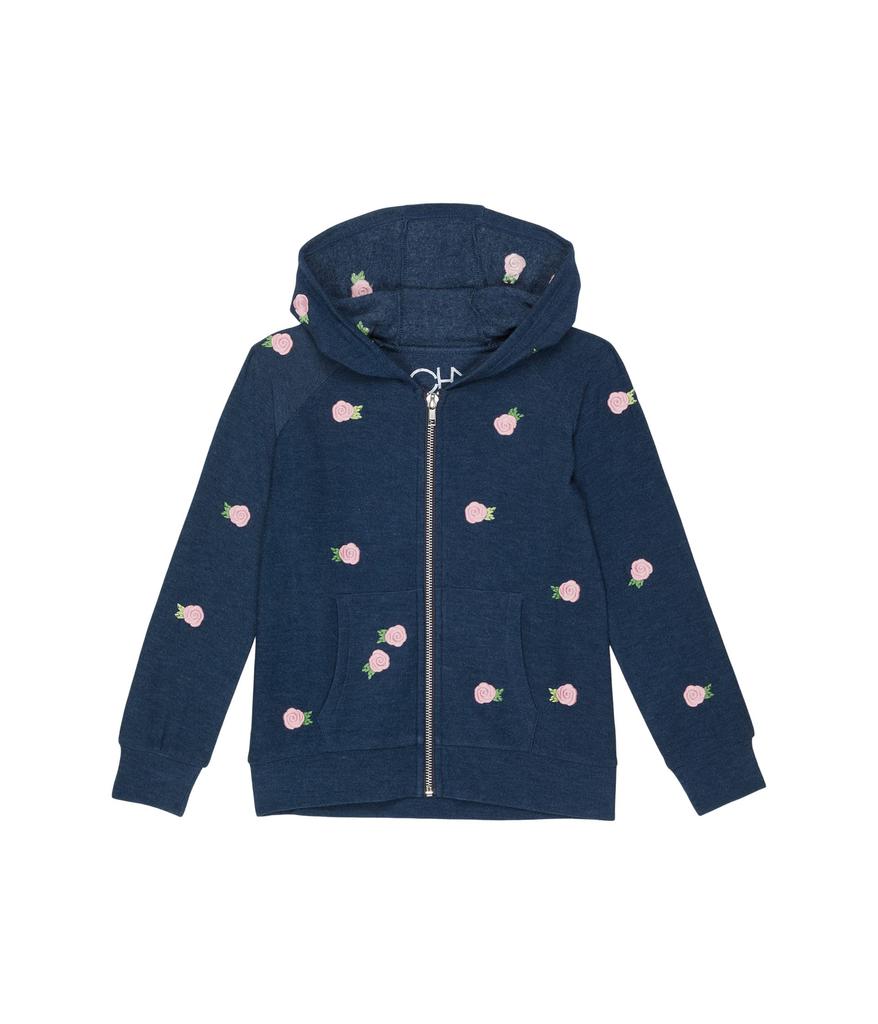 Embroidered Rose Bud Cozy Knit Zip-Up Hoodie (Toddler/Little Kids)商品第1张图片规格展示