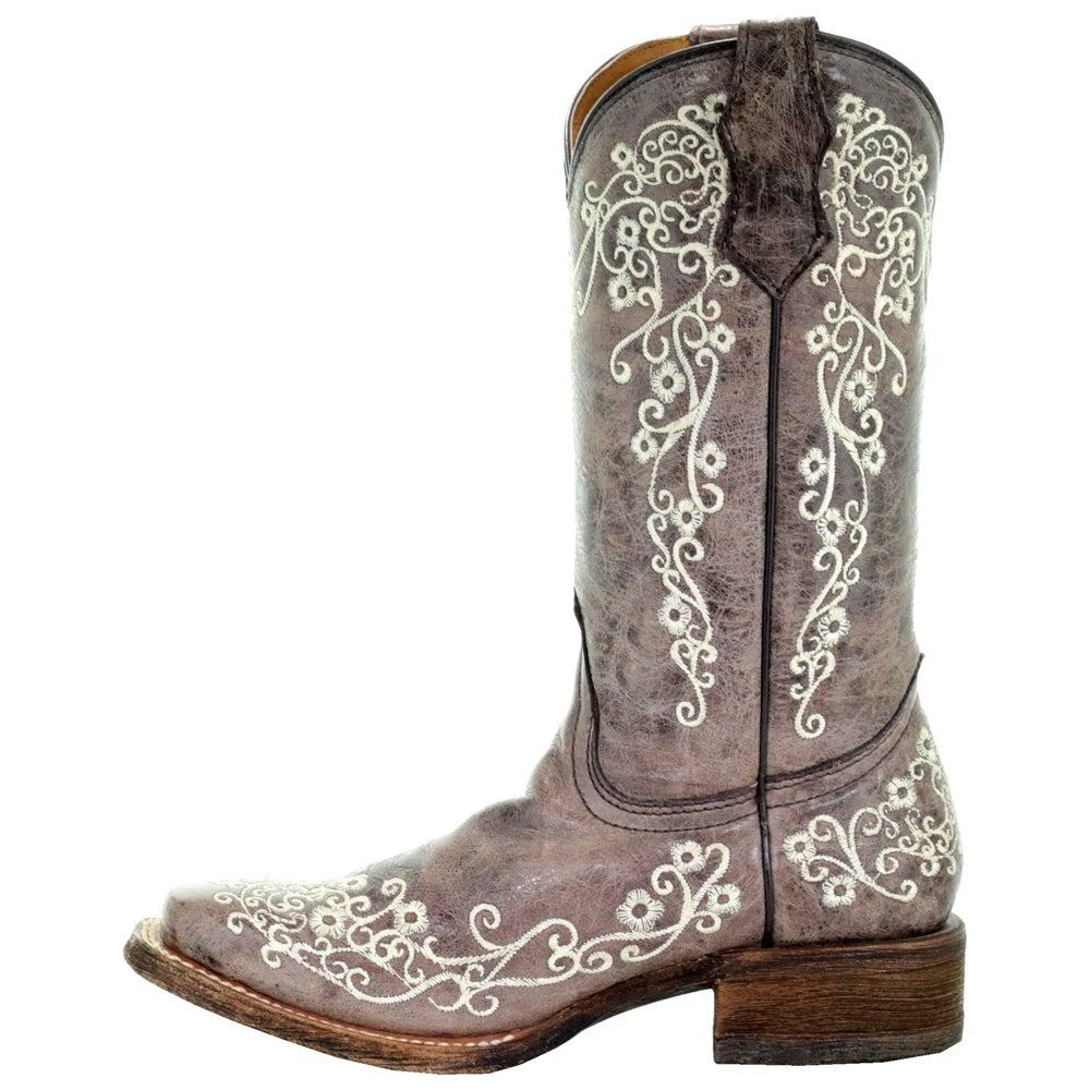 商品Corral Boots|Floral Tooled-Inlay Square Toe Cowboy Boots (Big Kid),价格¥934,第4张图片详细描述