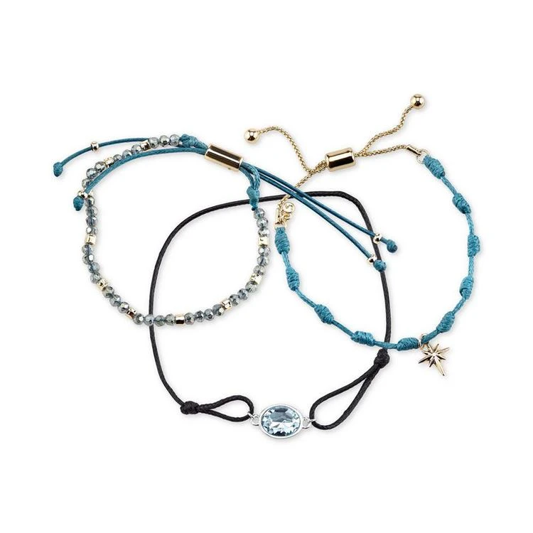 商品Unwritten|3-Pc. Set Two-Tone Blue Cord Large Crystal & Starburst Adjustable Bracelets,价格¥105,第3张图片详细描述