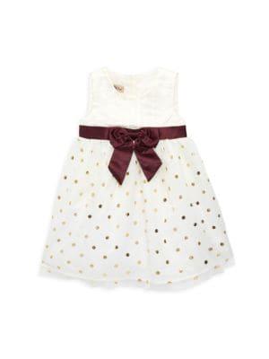 Little Girl's 2-Piece Polka Dot Dress & Velvet Bolero Set商品第3张图片规格展示