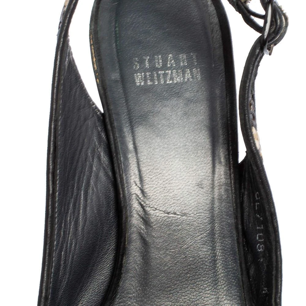 Stuart Weitzman Black/White Woven Straw Cross Strap Wedge Sandals Size 40 商品