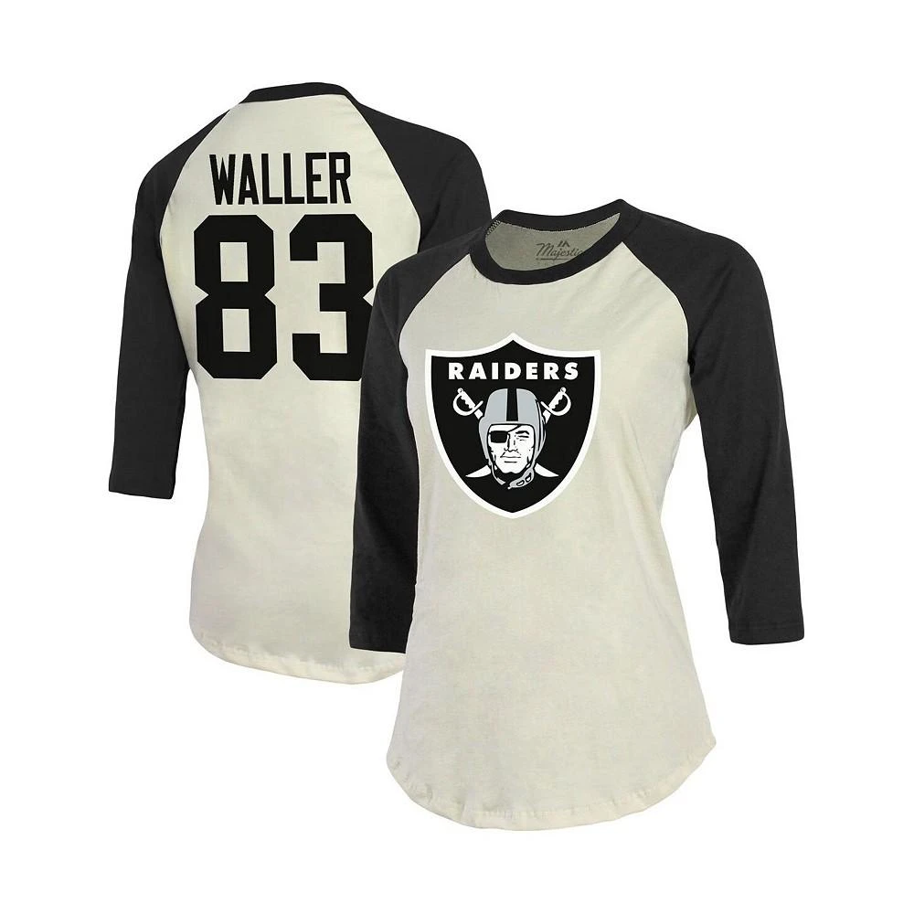 商品Majestic|Women's Threads Darren Waller Cream, Black Las Vegas Raiders Player Name and Number Raglan 3/4-Sleeve T-shirt,价格¥375,第1张图片