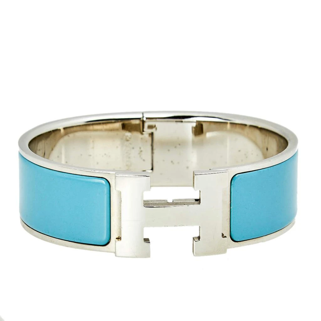 商品[二手商品] Hermes|Hermès Clic Clac H Blue Enamel Palladium Plated Wide Bracelet,价格¥2866,第1张图片