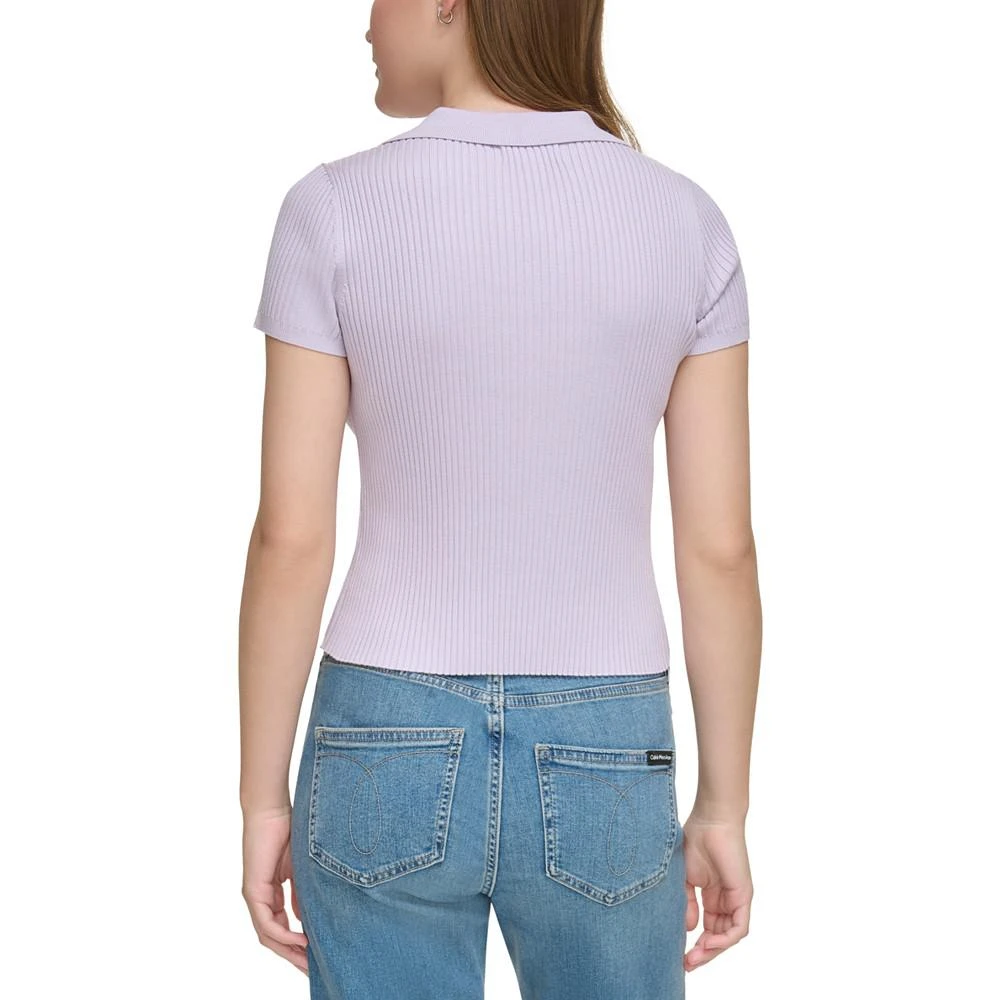 商品Calvin Klein|Women's Ribbed Quarter-Button Polo Shirt,价格¥201-¥219,第2张图片详细描述