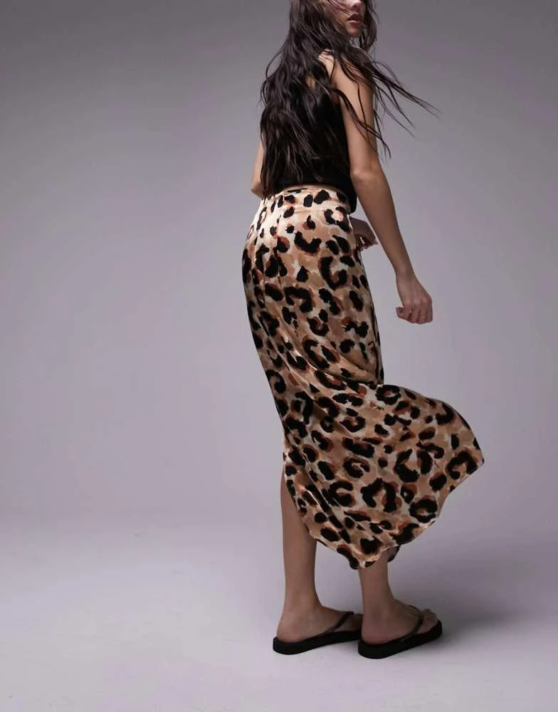 商品Topshop|Topshop tuck split midi skirt in leopard print,价格¥79,第3张图片详细描述