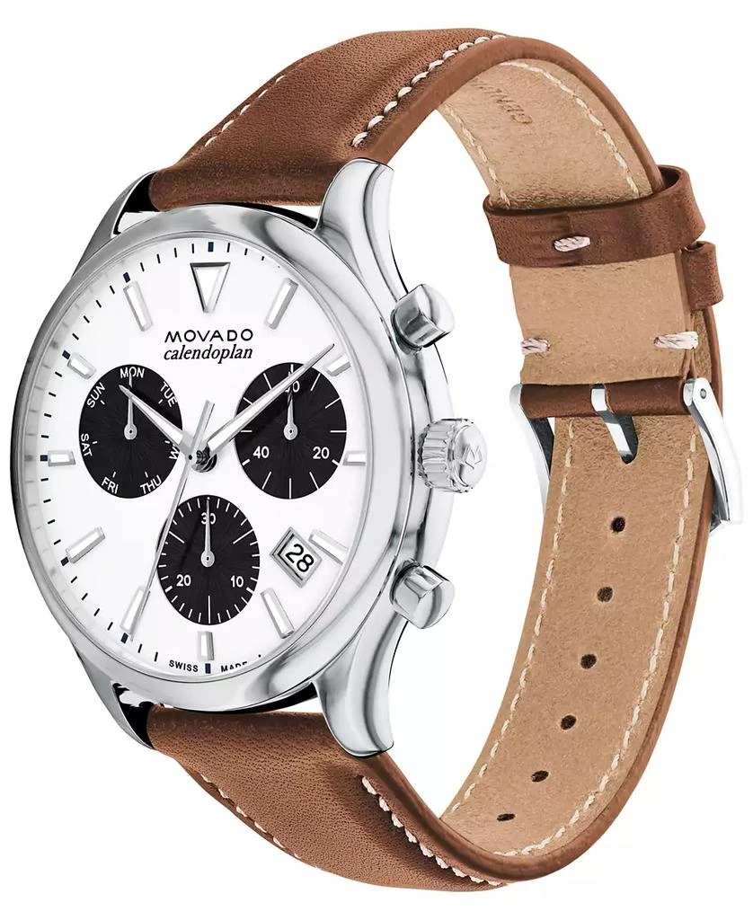 商品Movado|Men's Heritage Cognac Brown Genuine Leather Strap Watch 43mm,价格¥6634,第2张图片详细描述