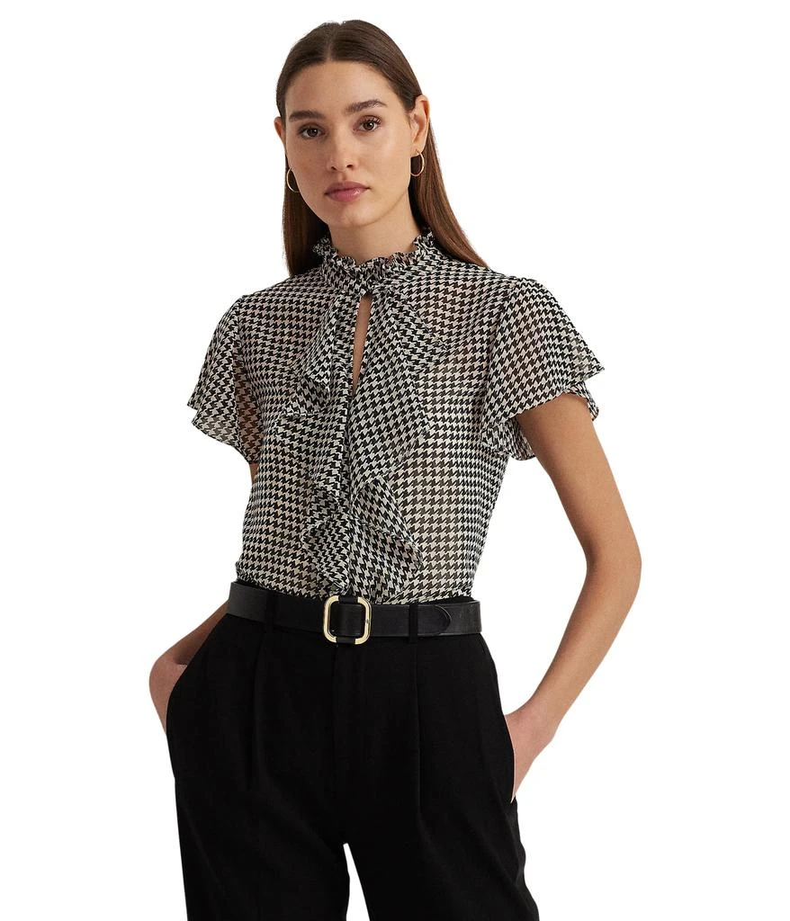 商品Ralph Lauren|Houndstooth Ruffle-Trim Chiffon Blouse,价格¥949,第1张图片