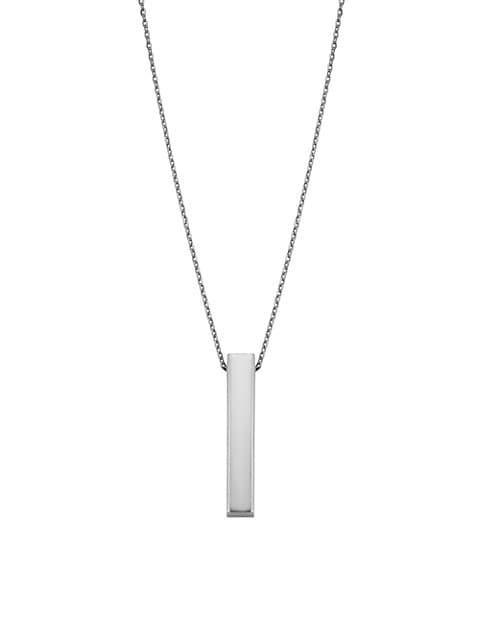 10K White Solid Gold Brooklyn Bar Pendant Necklace商品第1张图片规格展示
