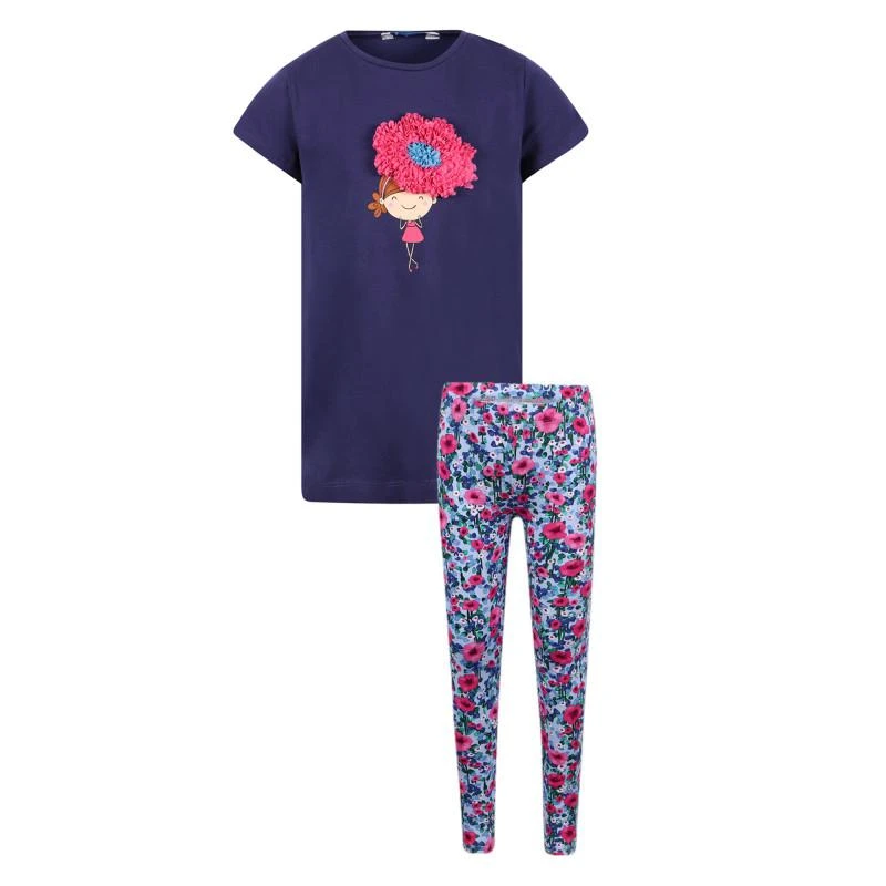 商品Mayoral|Flower applique tunic and floral leggings set in navy and blue,价格¥496,第1张图片