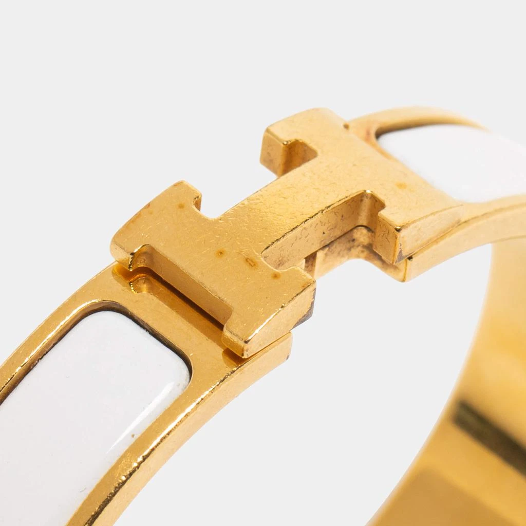 商品[二手商品] Hermes|Hermès Clic H White Enamel Gold Plated Narrow Bracelet,价格¥2429,第4张图片详细描述