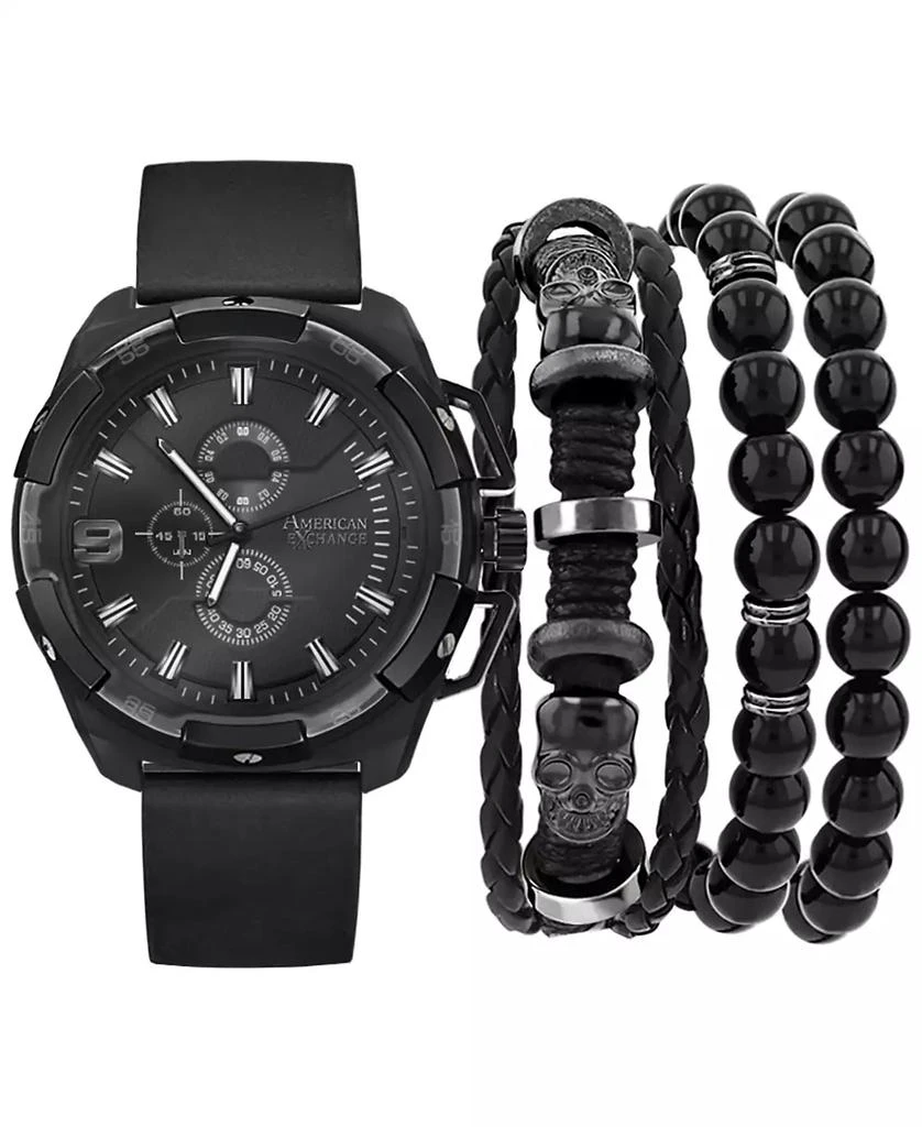 商品American Exchange|Men's Black Polyurethane Strap Watch 40mm Gift Set,价格¥152,第1张图片