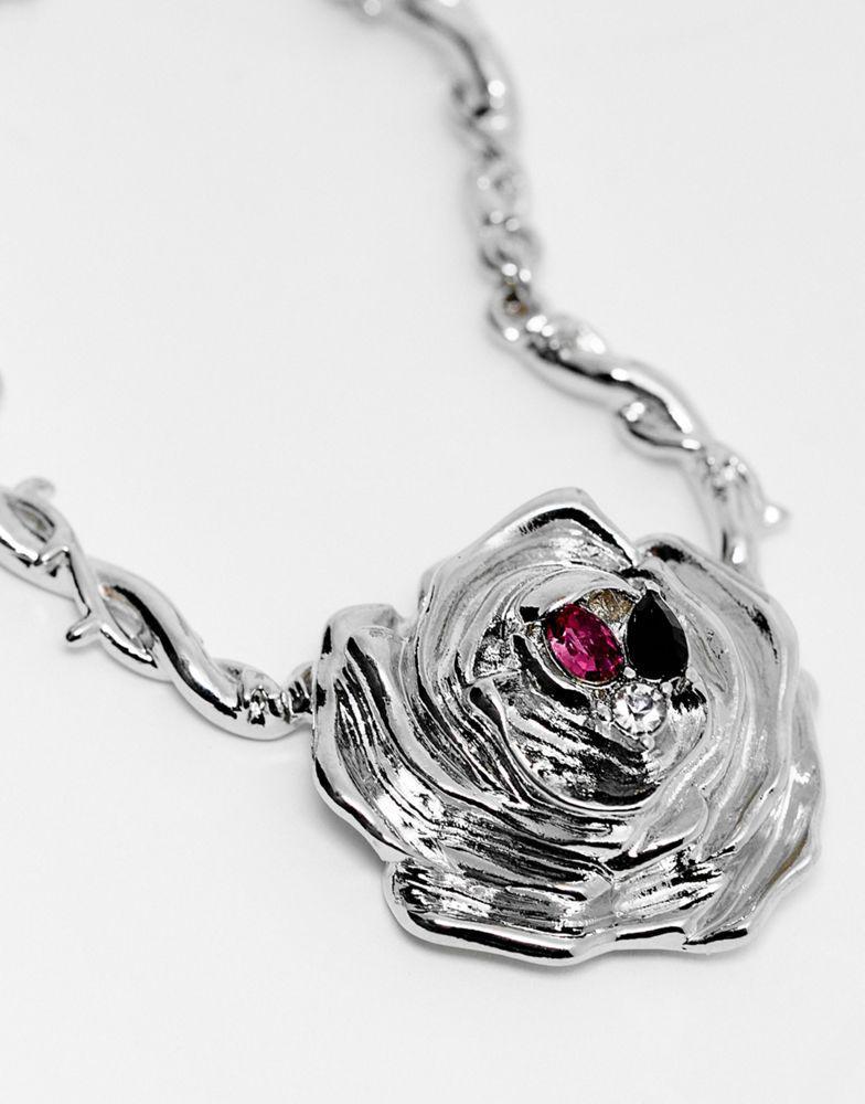商品Reclaimed Vintage|Reclaimed Vintage warped chain with flower pendant in silver,价格¥98,第4张图片详细描述