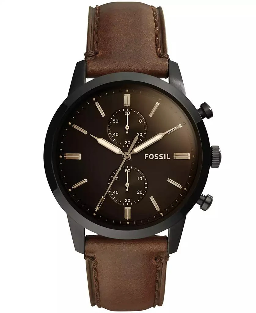 商品Fossil|Men's Chronograph Townsman Brown Leather Strap Watch,价格¥1198,第1张图片