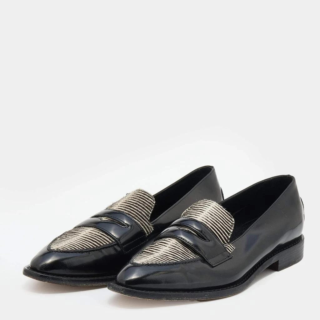 商品[二手商品] Tod's|Tod's Black/White Leather Calf Hair Penny Slip On Loafers Size 39,价格¥2922,第2张图片详细描述