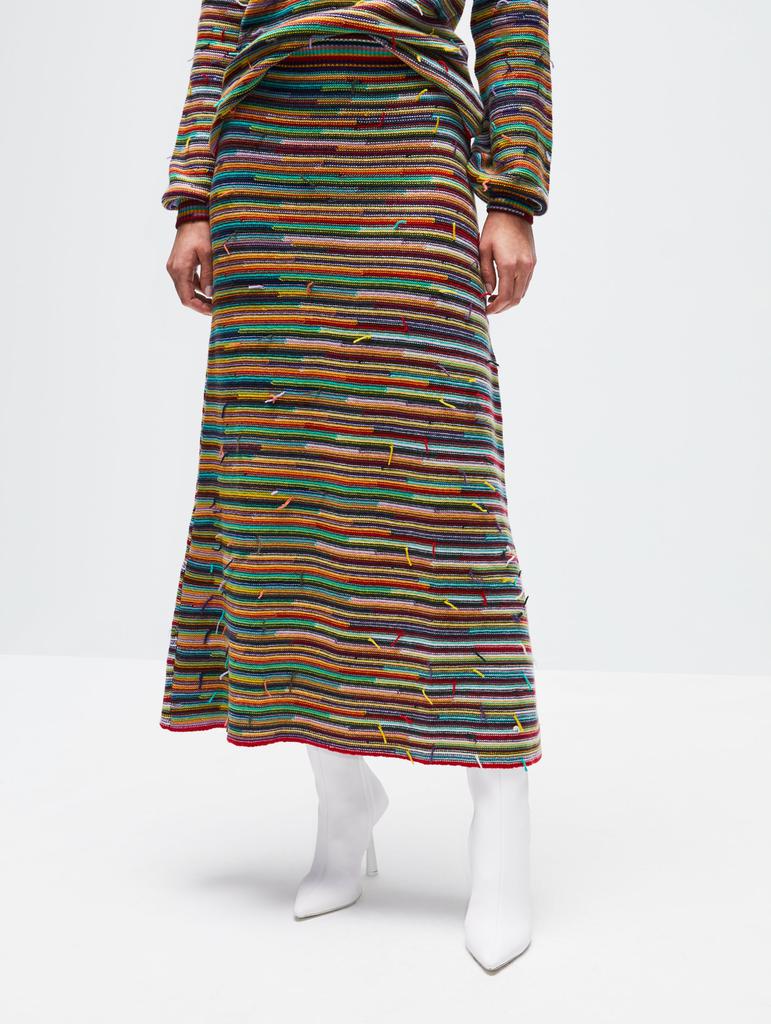 Striped Cashmere Wool Blend Midi Skirt商品第3张图片规格展示