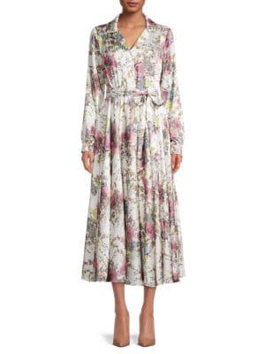 Floral Satin Maxi Shirt Dress商品第1张图片规格展示