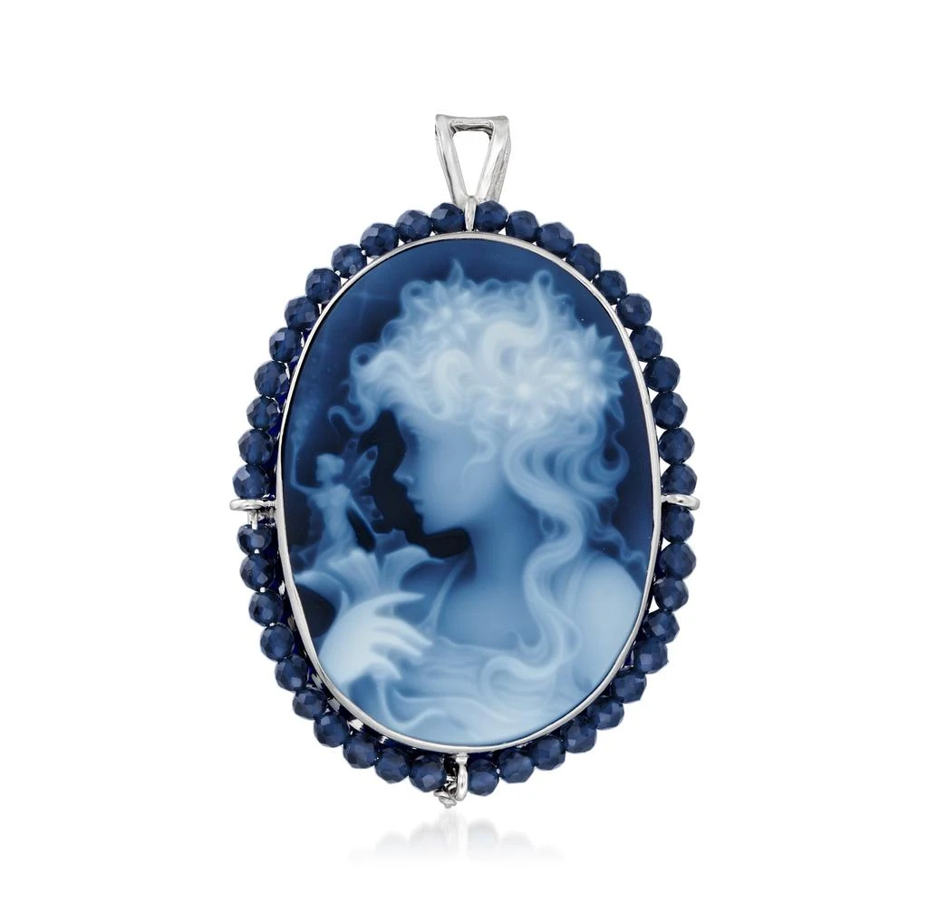 商品Ross-Simons|Italian Black Agate Girl With Fairy Cameo Pin/Pendant With Blue Spinel in Sterling Silver,价格¥2121,第1张图片