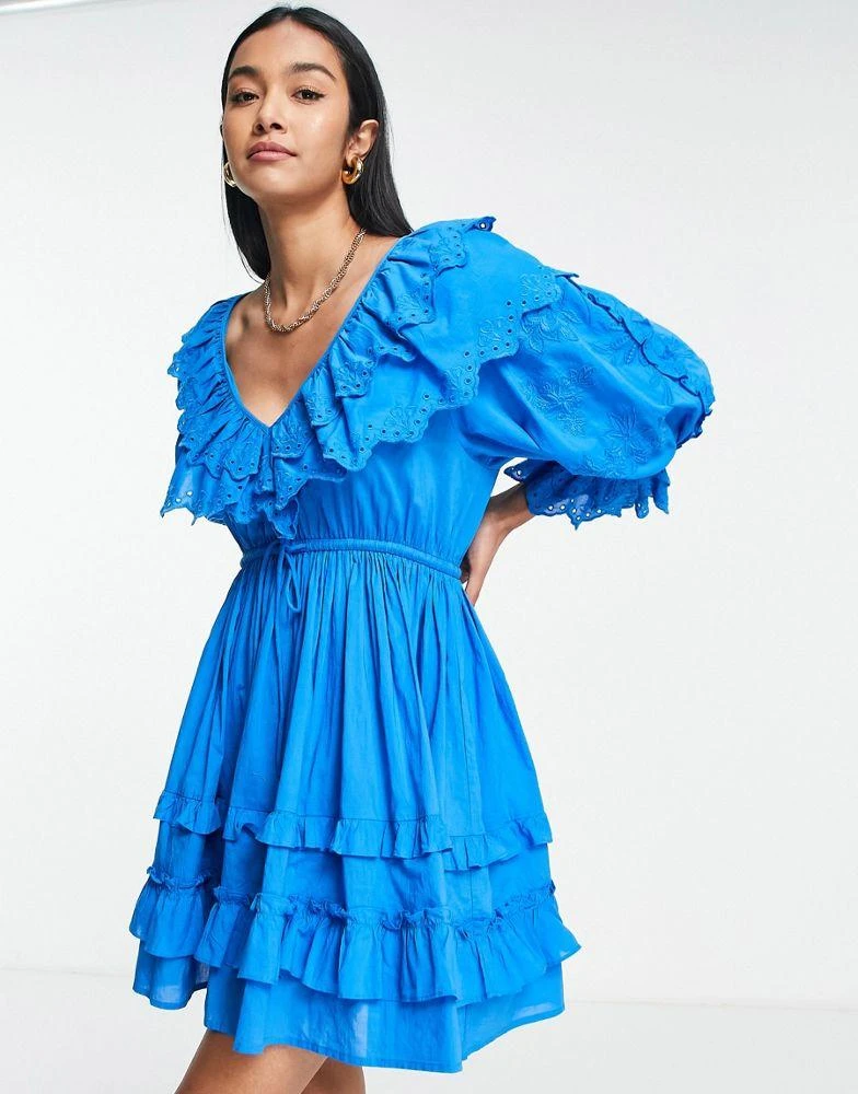 商品Topshop|Topshop ruffle broderie mini dress in cobalt blue,价格¥222,第4张图片详细描述