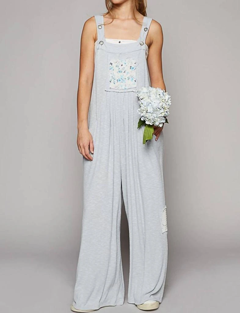 商品POL|Floral Pocket Patched Jumpsuit In Powder Blue,价格¥309,第1张图片
