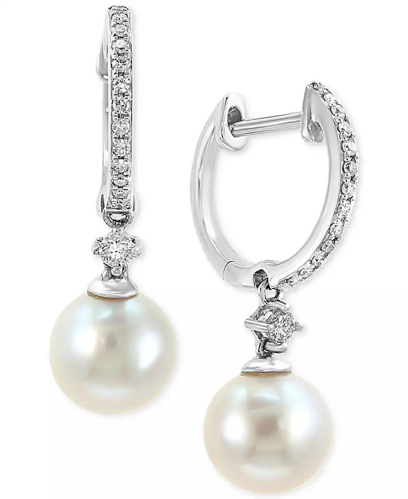 商品Effy|EFFY® Cultured Freshwater Pearl (7mm) & Diamond (1/6 ct. t.w.) Hoop Drop Earrings in 14k White Gold,价格¥14498,第3张图片详细描述