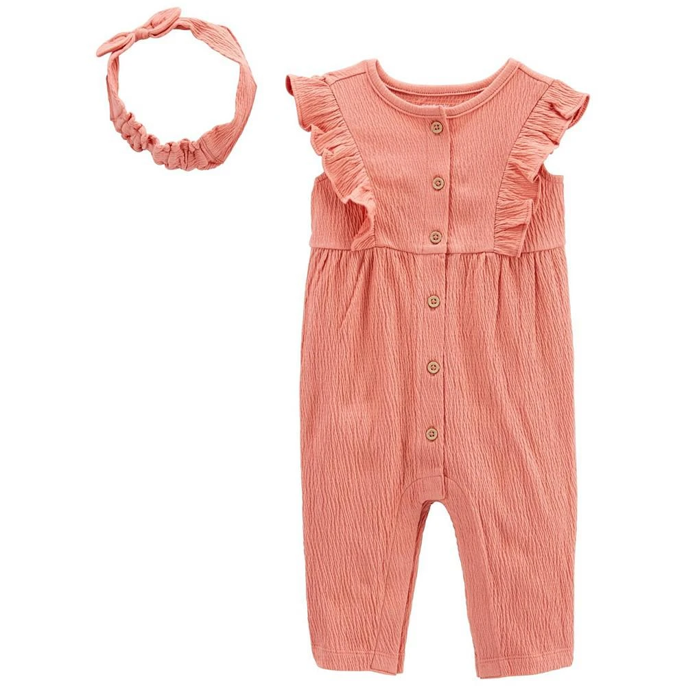 商品Carter's|Baby Girls Crinkle Jersey Jumpsuit and Headwrap, 2 Piece Set,价格¥115,第1张图片