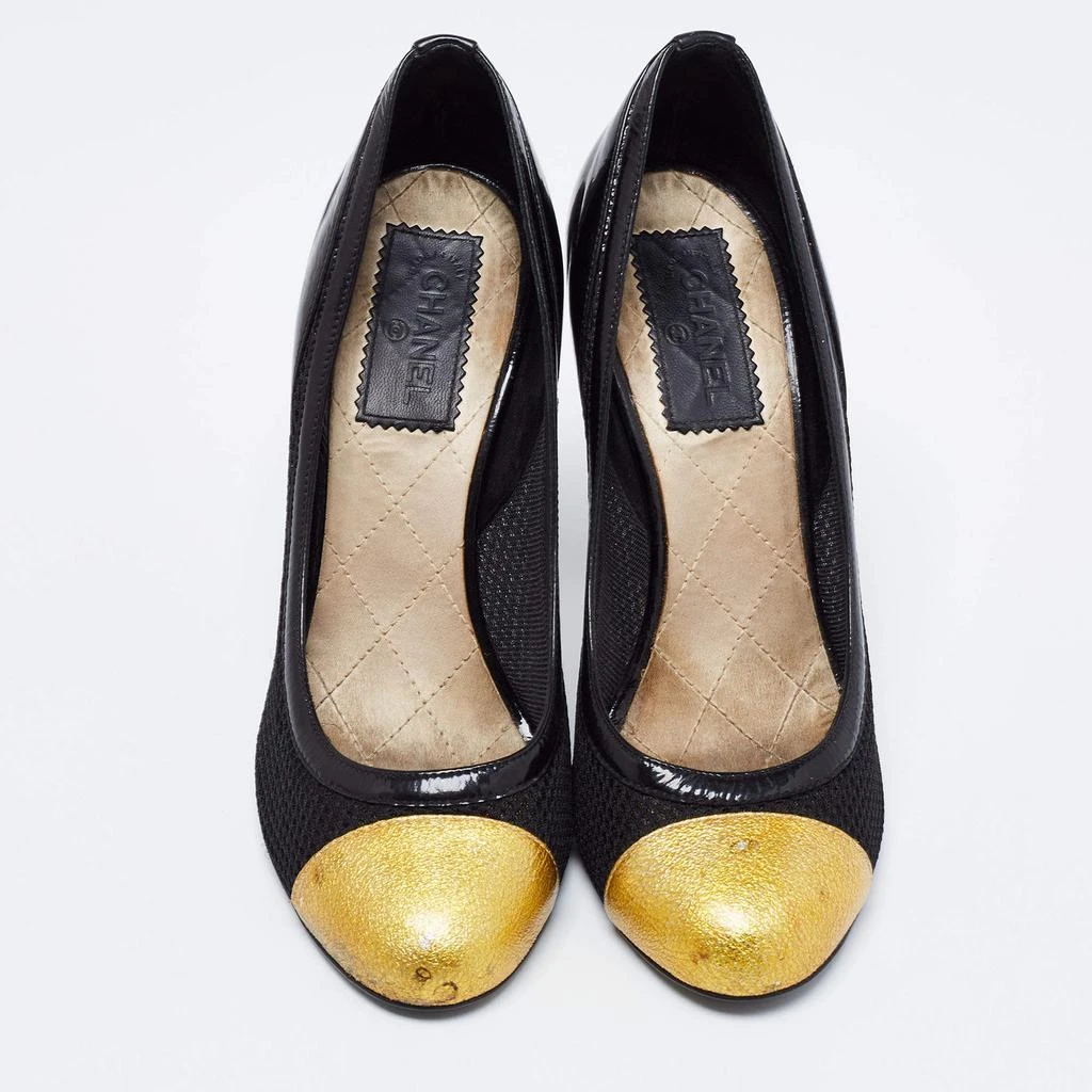 商品[二手商品] Chanel|Chanel Black/Yellow Mesh, Patent and Textured Leather Cap-Toe Pumps Size 39,价格¥1001,第3张图片详细描述
