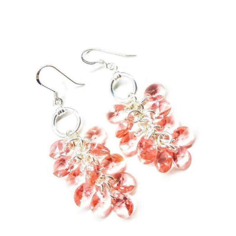 商品Alexa Martha Designs|Rose Peach Crystal Sterling Silver Cluster Earrings,价格¥680,第2张图片详细描述